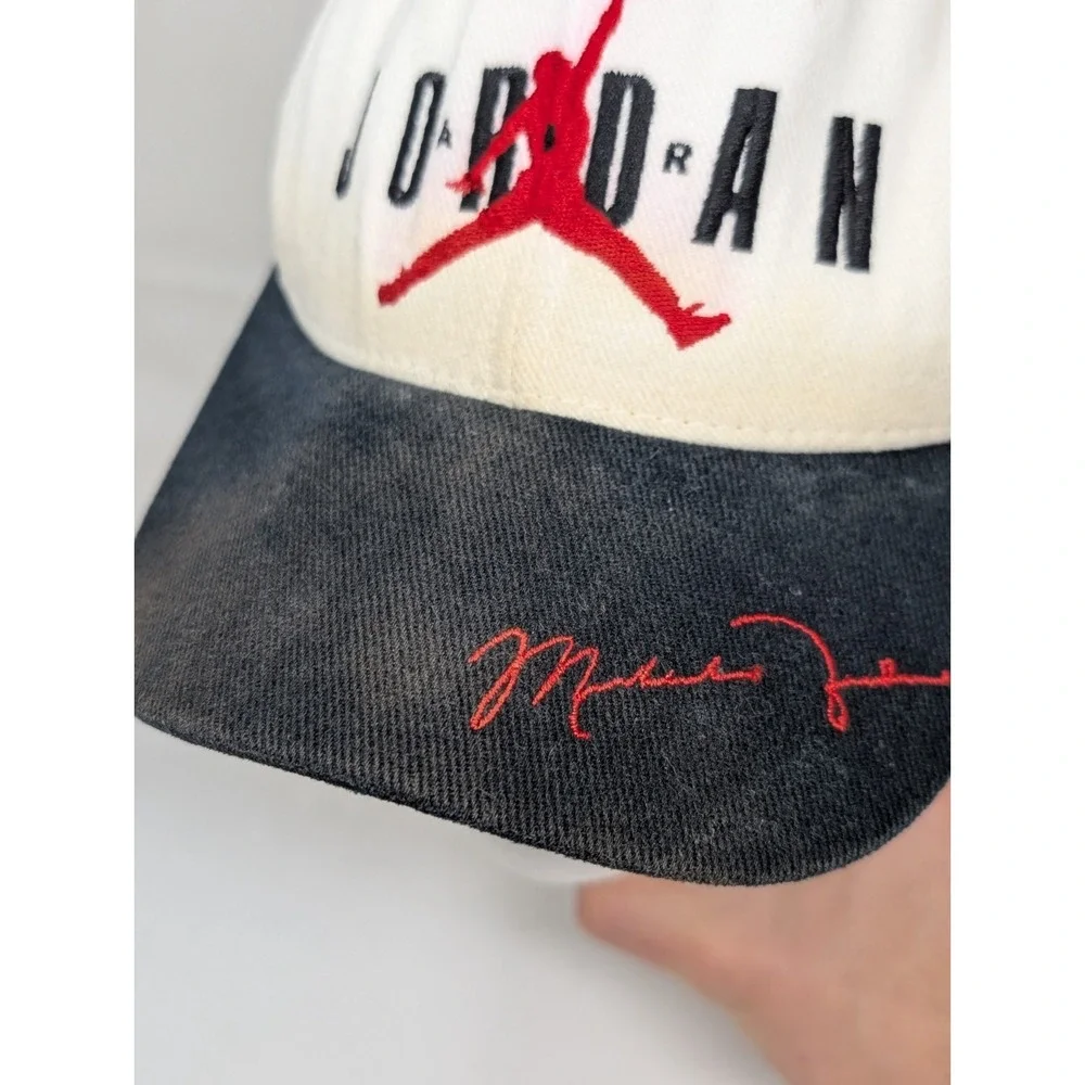 DISTRESSED Vintage 90s Nike Air Jordan  Black White Snapback Cap Made In USA